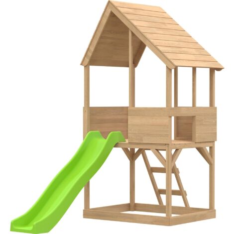 Tp Toys – Cabane de jardin pour enfant sur pilotis avec bac à sable et glissière – Bois d'épicéa certifié FSC – Hauteur 241 cm – Longueur 118 cm