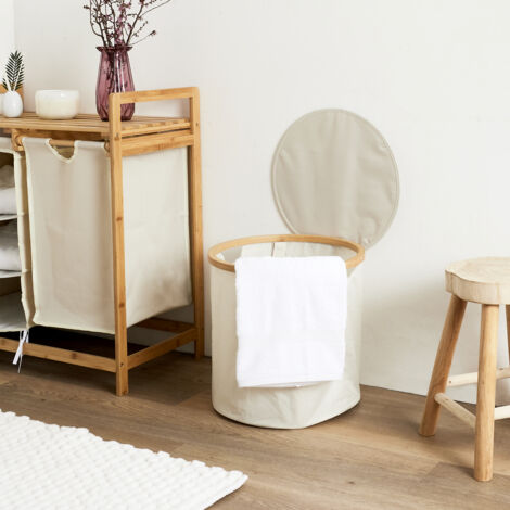 Grand Panier De Rangement | Motif Tressé Blanc Coton Avec Anses Marron