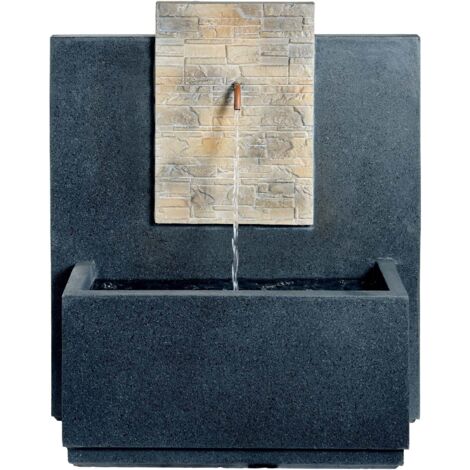 Fontaine de jardin extérieure en GRC 82cm – Finition pierre véritable – Résistante aux intempéries – Système d'arrêt automatique