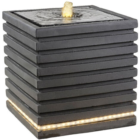 Fontaine de jardin en GRC anthracite – Dimensions 35x35x35 cm – Éclairage LED blanc chaud – IP44 pour extérieur – Kaemingk (1/3)