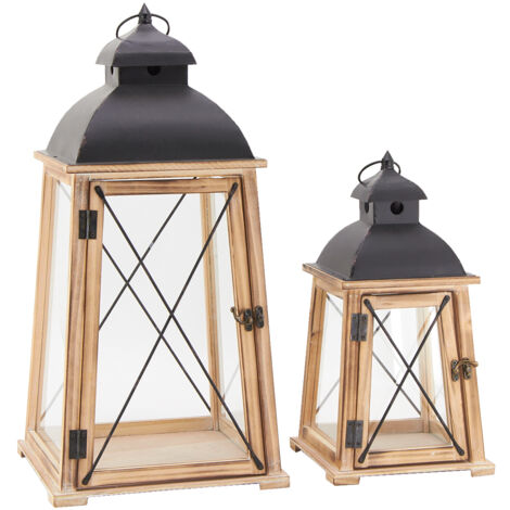 Lot De 2 Lanternes Jardin Métal XXL Étoile - Décoration Extérieure Noire Hauteur 58/41 Cm