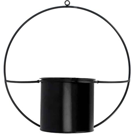 Jardinière déco ronde d'intérieur en métal noir Fixation murale (1/5)