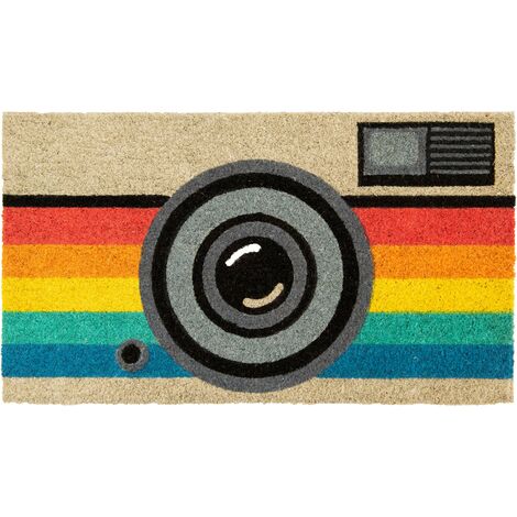 Paillasson déco en fibres de coco 70 x 40 cm Retro camera (1/3)