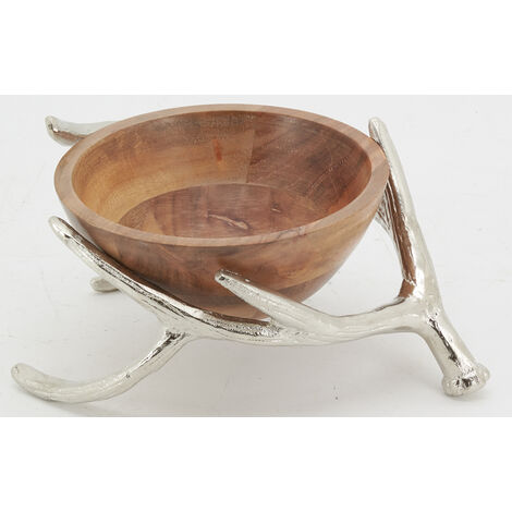 Corbeille En Manguier Avec Têtes De Cerf - Décoration Élégante 37x14x9 Cm