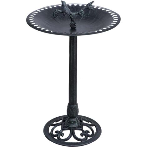 Bassin à oiseaux sur pied en fonte – Vasque en aluminium 49 cm – Hauteur 80 cm – Peinture thermolaquée verte pour durabilité – Jardindeco