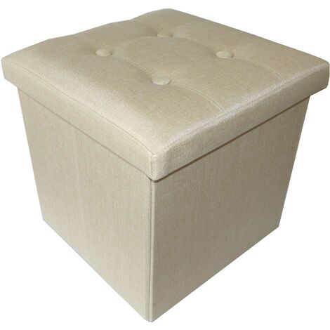 Pouf coffre pliable effet lin Jade Uni (1/3)