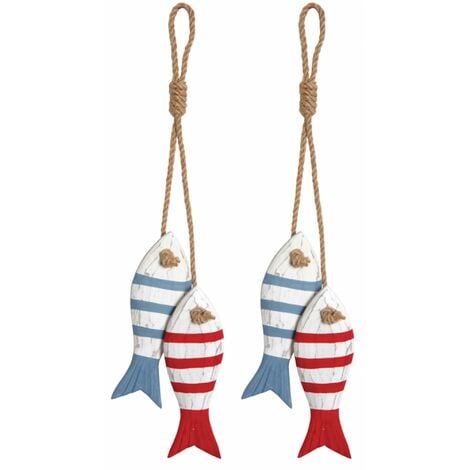Poissons à suspendre en bois peint (Lot de 2)