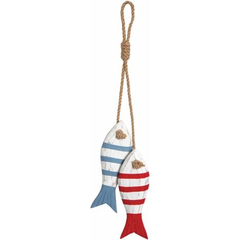 Poissons à suspendre en bois peint (Lot de 2)