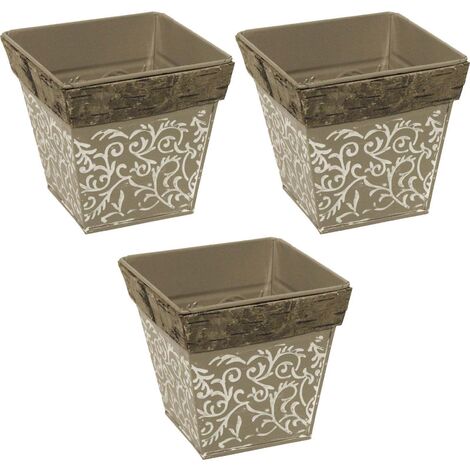 Cache pot en zinc et écorces (Lot de 3)