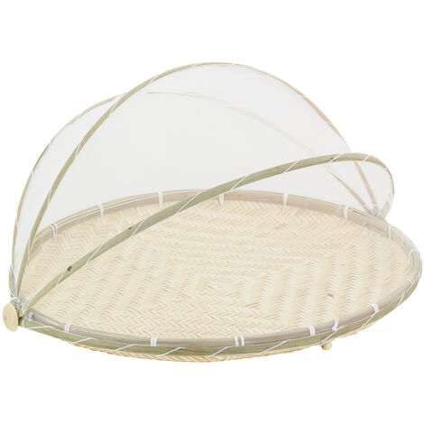Cloche Alimentaire Bambou Anti-Mouches - Couvercle Filet - Pour Fruits, Pain, Légumes - Pliables (30/36/40cm)