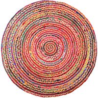 Tapis rond coloré en jute et en coton India Ø 120 multicolore - multicolore
