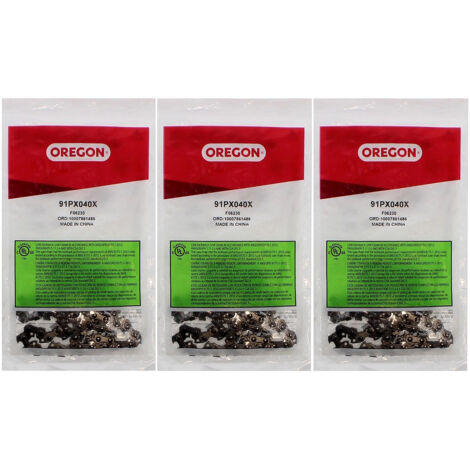 Lot de 3 chaînes OREGON 40 maillons – Adaptées pour guide 10 pouces – Pas 3/8' – Épaisseur 1.3 mm – Coupe nette sans éclat – Gt Elec