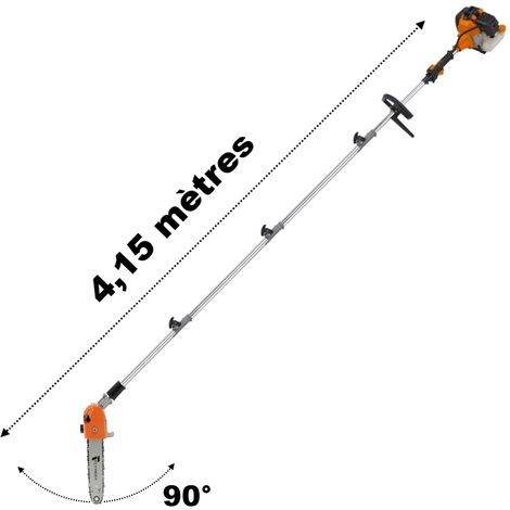 Élagueuse thermique sur perche avec tête orientable, 52 cm3, 3 CV, longueur  4.15 mètres