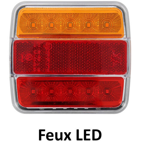 Feux Arrière LED WilTec Avec Aimant Et Fiche 7 Broches - 12V E11 Pour Remorque Camion Plaque Immatriculation