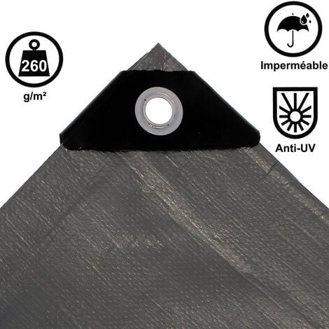 Bâche de protection grise ultra résistante - 260 g/m² - 4 x 6 mètres