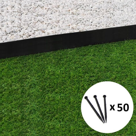 Bordure de jardin droite noire - 7,8 cm x 10 mètres avec 50 piquets d'ancrage