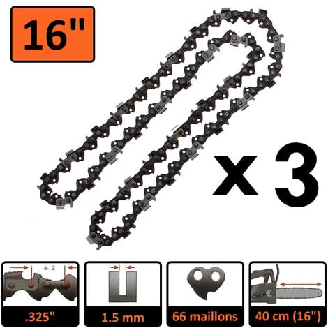 Kit Chaine Guide 40 cm, 16 pouces + 2 chaines 66 maillons pour