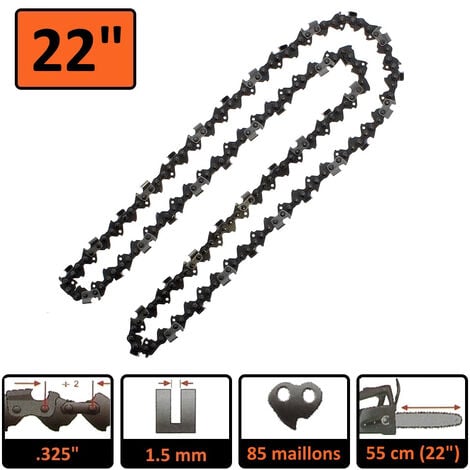 Guide 22 pouces (55 cm) avec chaîne 85 maillons pour tronçonneuse