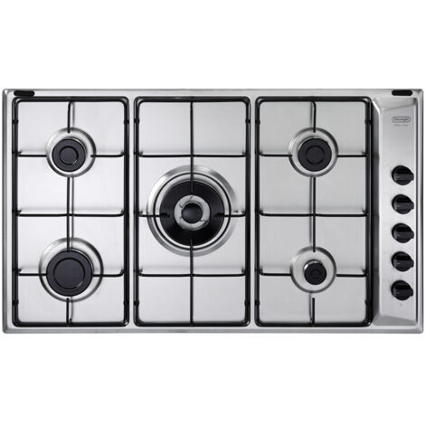 DeLonghi YAL59 DD Piano Cottura a Gas 5 Zone 1 Bruciatore Ultrarapido Griglie in piattina smaltata 90 cm Acciaio Inox
