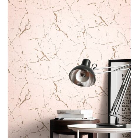 ELLE Vliestapete Retro Tapete Wohnzimmer rosa Silber gold Marmor Büro 10,05  x 0,53 m