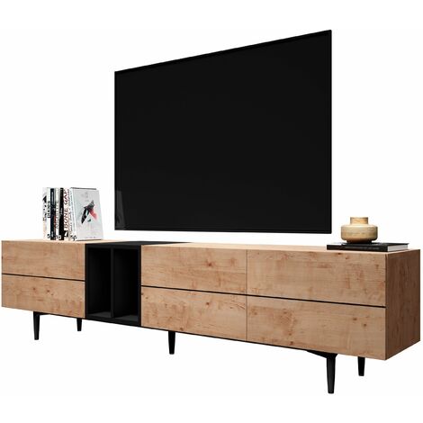 Selsey REDNAW - TV-Schrank / modernes TV-Board mit drei Schubladen, stehend  / hängend, 300 cm breit (Wotan Eiche Matt mit LED)