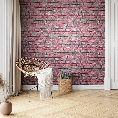NEWROOM Tapete Rot Vliestapete Mauer - Ziegelstein Modern Pink Grau Stein  Backstein Loft Mauerwerk