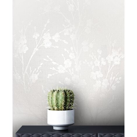Tapete mit Blumen gezeichnet | Vliestapete m Grau - x Landhausstil Blumentapete in Schlafzimmer | für Weiß Florale und im 0,53 Moderne ideal 10,05