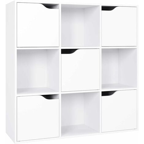 Homfa Cube Storage Bookcase White, White Wood Bookcase With Doors