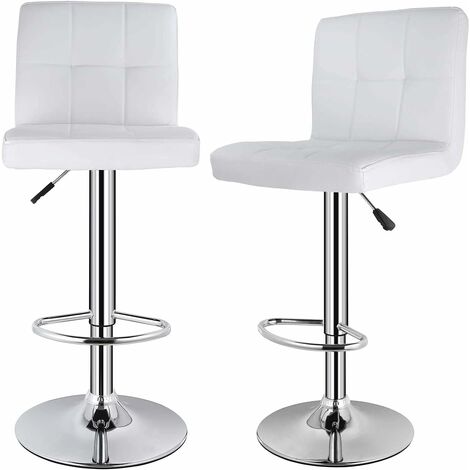 Homfa Bar Stools Set of 2 Barstools Set Kitchen Breakfast Chairs with Backrest Footrest Faux Leather Stools Swivel Gas Lift Adjustable Height Chair (White)
