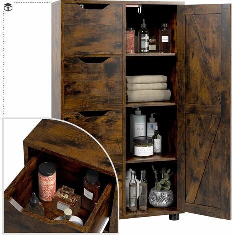 Homfa Industrial Tall Wooden 4 Drawer Cabinet Bedside Tables+Door Tallboy Storage Unit