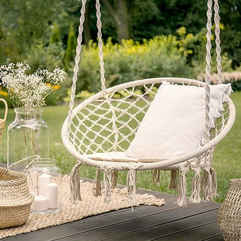 Hanging Swing Chair with cushion Beach Garden Hanging Hammock Seat Homfa