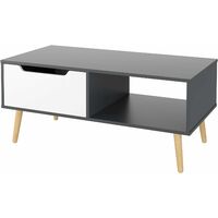 Homfa Coffee Table Living Room Table Modern Side Table TV Stand Rectangle Centre Table with Drawer 100x49.5x43cm (Grey+White)