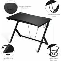 Homfa Gaming Desk, Gamer Workstation, Triangular-Shaped Gaming Computer Table with Controller Stand Cup Holder Headphone Hook for Home Office, Black, 109 x 65 x 78cm