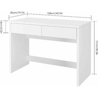 Homfa Computer Desk White Computer Table Writing Desk Office Workstation PC Laptop Desk with 2 Drawers 108x55x70cm