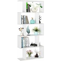 Homfa White Bookcase S Shaped 5-Tier Bookcase Freestanding Display Stand Shelving Storage Unit Living Room Bookshelves 70x23.5x159.5cm