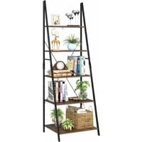 Homfa Ladder Shelving Wall Bookcase Metal and Wood Storage Shelving for Living Room Terrace Bedroom with 5 Levels Vintage and Black 60x50.3x180.5cm