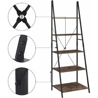Homfa Ladder Shelving Wall Bookcase Metal and Wood Storage Shelving for Living Room Terrace Bedroom with 5 Levels Vintage and Black 60x50.3x180.5cm