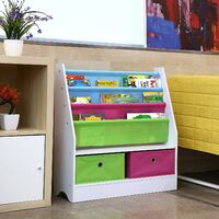 Homfa Kid's Bookshelf Children Toy and Book Storage Unit with 2 Colorful Removable Storage Box 3 Tier Shelves for Children Storage Organizer 71x23x74 cm