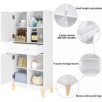 Homfa Sideboard Cabinet Storage Tall Cupboard with 2 Doors 4 Compartments Storage Shelves Adjustable White Freestanding Display with Drawers for Living Room 80x35x167cm