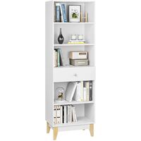 Homfa bookshelf bookcase tall cabinet room divider showcase standing shelf with drawer 5 compartments white 62 x 40 x 189 cm