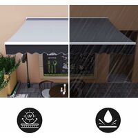 Homfa Manual Retractable Awning , retractable awning with crank handle, hand crank, sun protection, anti-UV and waterproof, made of metal and polyester, for courtyard, balcony, restaurant, cafe, gray, 300x250cm