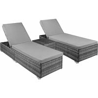 Homfa Rattan Sun Loungers, 3 Piece Rattan Recliner Chaise Lounge Set, 5 Adjustable Backrest, 8cm Cushions, Coffee Table, Sun Bed Lounger For Garden, Patio, Poolside Outdoor