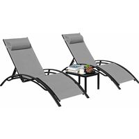 Homfa Sun Lounger Recliner Set, 3 Piece Aluminum Chaise Lounges With 5 Adjustable Backrest, Head Cushion, Table, Reclining Chair For Outdoor Garden Backyard Patio Poolside