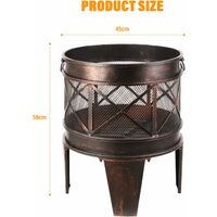 Homfa 17in Fire Pit Metal Mesh Heater Fire Brazier, 4-Leg Fire Basket with Metal Frame/BBQ&Charcoal Grill/Handles/Poker for Garden, Camping & Patio[φ45cm x58cm]