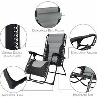 Homfa Deck Chair Outdoor Garden Patio Folding Sun Lounger Recliner Camping Beach BBQ Green with Headrest & Side Tray, Gray