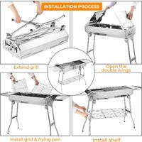 Portable Camping Grill, BBQ Grill with Double Folding Wings,Charcoal Grill Stainless Steel, Non-stick Pan, Adjustable Ventilation Openings, for Camping Garden Backyard Picnic(122 * 30 * 75cm) Homfa