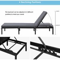 4 Adjustable Backrest Rattan Sun Lounger, Rattan Recliner Chairs with 5cm Cushion for Patio, Porch, Poolside and Garden Homfa