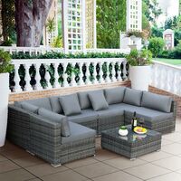 Homfa 6 Seater Rattan Garden Soft Set in Gery,Outdoor Patio Sofa Set, with 8 cm Cushions and Coffee Table, for Lawn Terrace