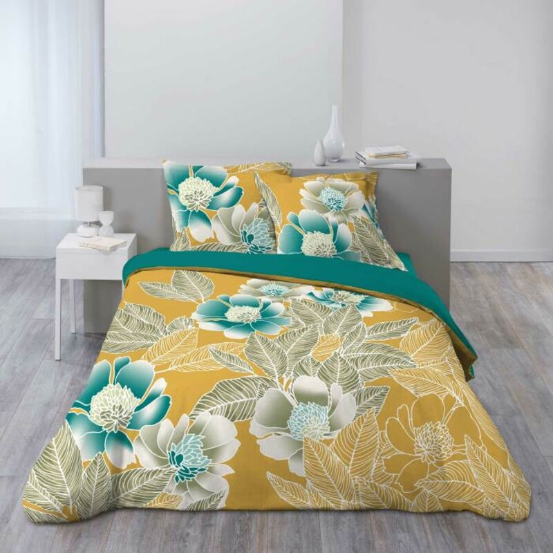 Housse De Couette 240x260 Cm SJSXWQN – Jaune Motif Cerf, 2 Taies 65x65 Cm, Microfibre Douce, Fermeture Cachée
