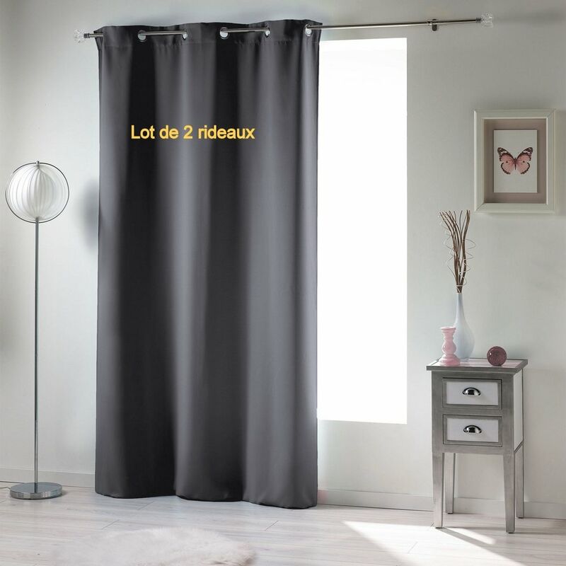 Lot de 2 rideaux a oeillets 140 x 240 cm occultant uni occult Ardoise